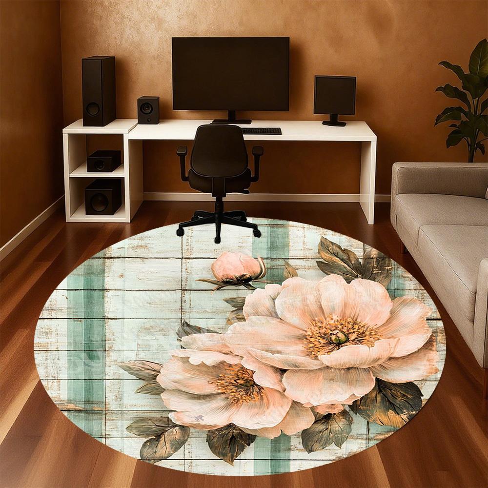1PC Floral Pattern Flower Office Round Area Rug, Under Office Chairs Bedroom Living Room Home Decor, Carpet for Office -1110093
