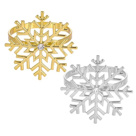 1/2/6Pcs Golden Metal Napkin Ring Faux Pearl Decor Snowflake Design Winter-themed Napkin Holders Weddings Parties Table Decor