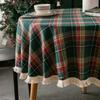 Vintage Red Green Plaid Tablecloth With Tassels, Perfect For Christmas & Party Table Decor.