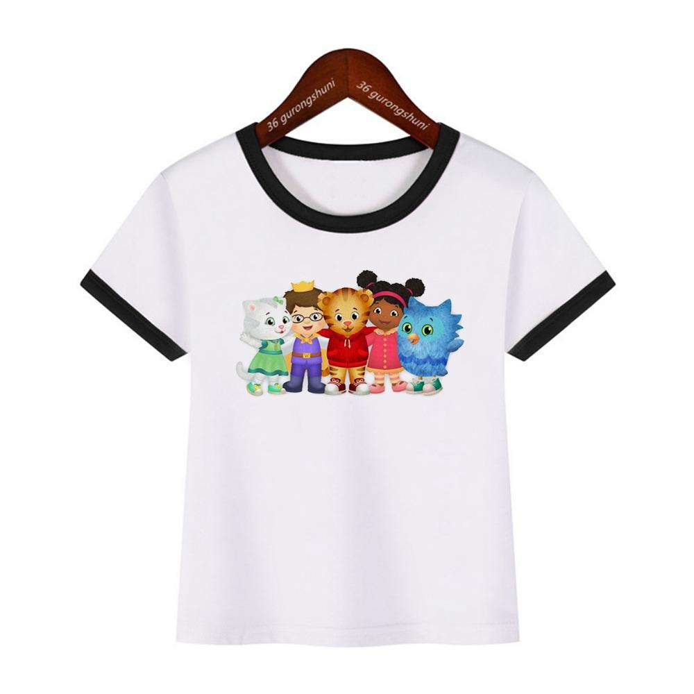 New Boys Tshirt Cute Daniel Tiger’S Neighborhood Cartoon Print Girls T-Shirt Summer Harajuku Kidst Shirts Blue Tops Wholesale