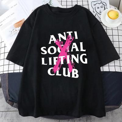 Fashion Summer Graphic Anti Social Lifting Club T Shirt Loose Casual Top Shirt Short Sleeves Streetwear Sport Jogging Tees