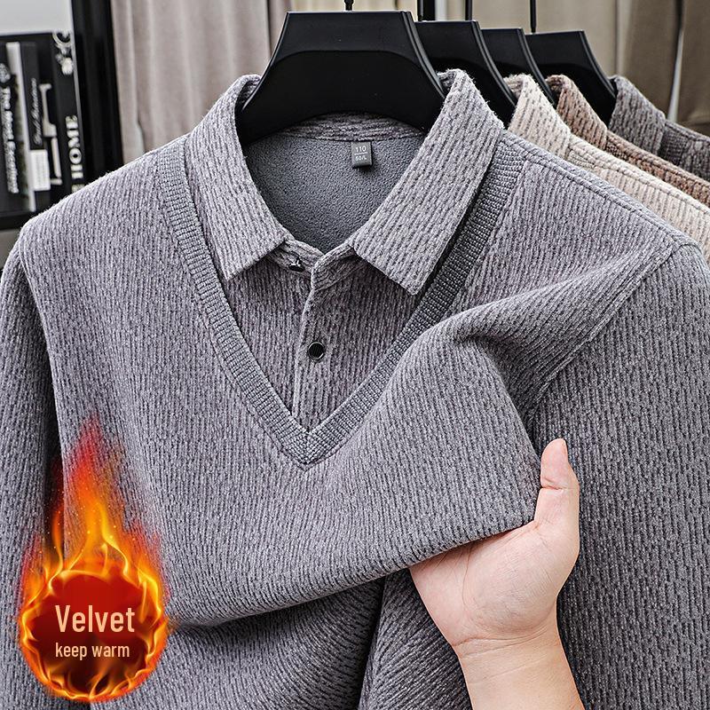 Men's Plush Knit Sweater, Fake Two-Piece, Mink Velvet, Anti-Pilling, Autumn/Winter New Arrival, High-End Fashion