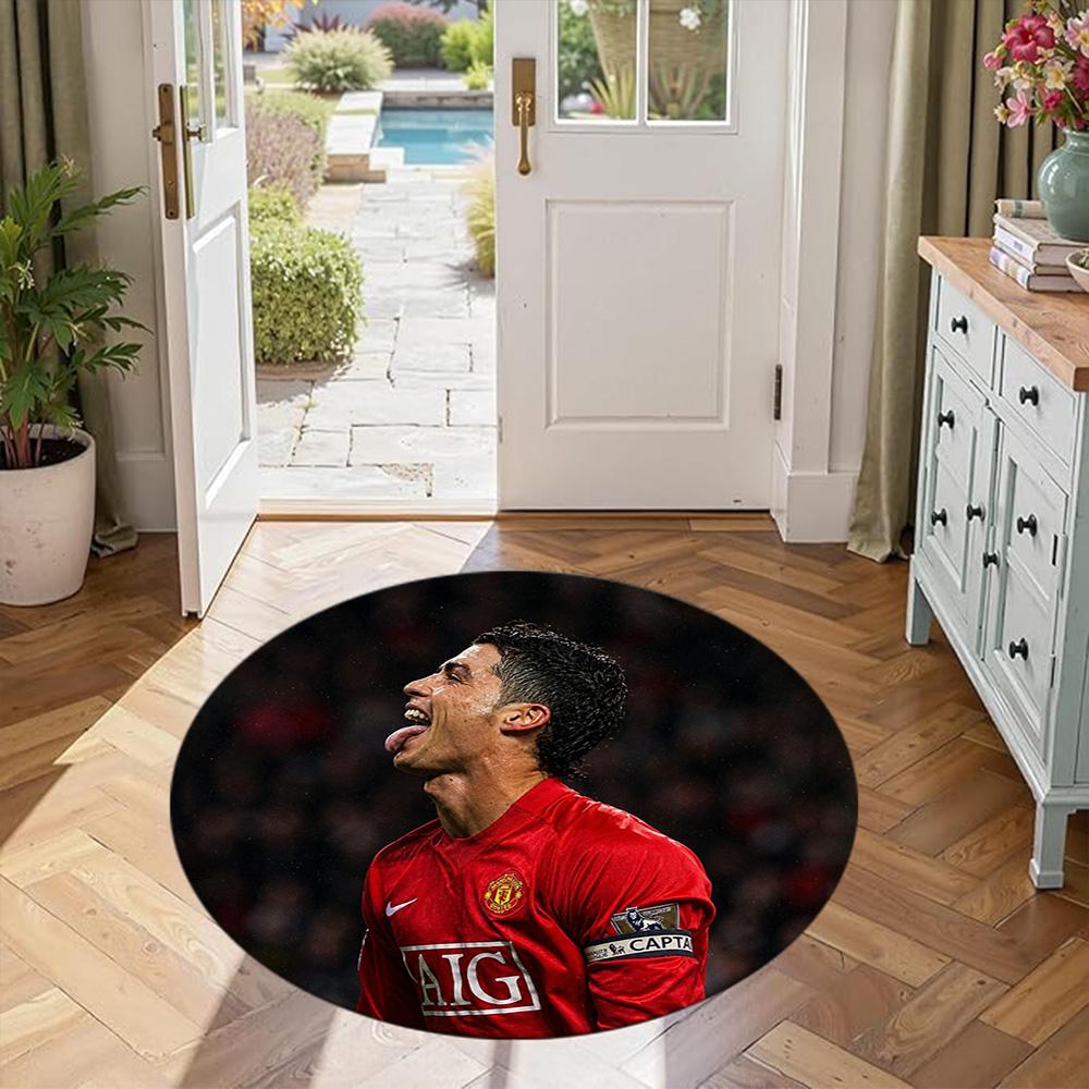 Cristiano Ronaldo Round Carpet Perfect for Balcony Bedrooms Outdoor Game Room Anti-slip Round Rug Decorate Offices Birthday Christmas Gift
