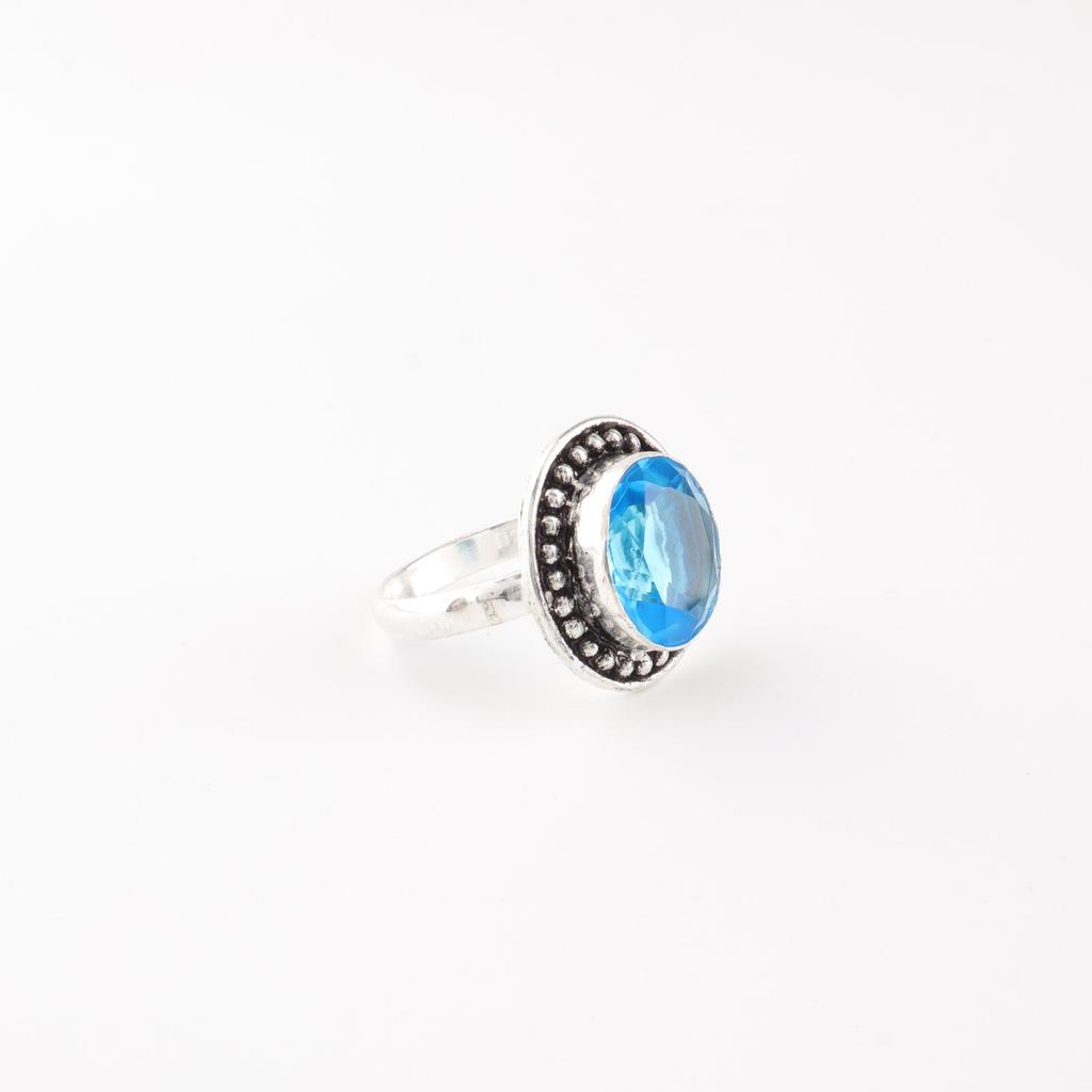 Swiss Blue Topaz Gemstone 925 Sterling Silver Jewelry Handmade Ring Gift For Mom RR-62-7