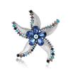 Creative Alloy Rhinestone Starfish Flower Brooch Niche Design Women'S Suit Coat Corsage Jewelry Pin