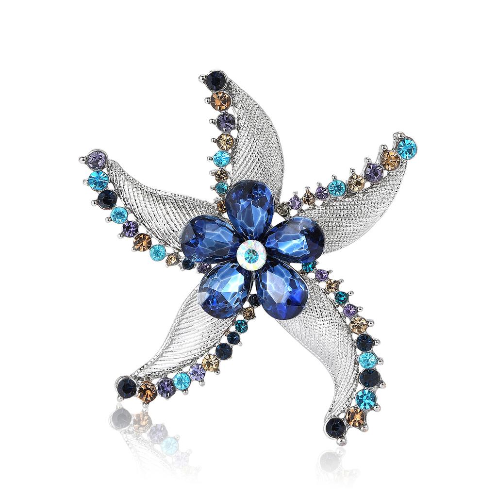 Creative Alloy Rhinestone Starfish Flower Brooch Niche Design Women'S Suit Coat Corsage Jewelry Pin