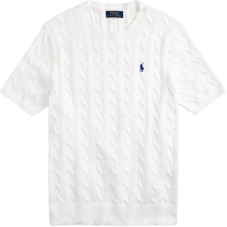 

Светр чоловічий Polo Ralph Lauren однотонний з вишивкою логотипу, кабельної в язки, з круглим вирізом, з коротким рукавом, білий MNPOSWE1N820026-100