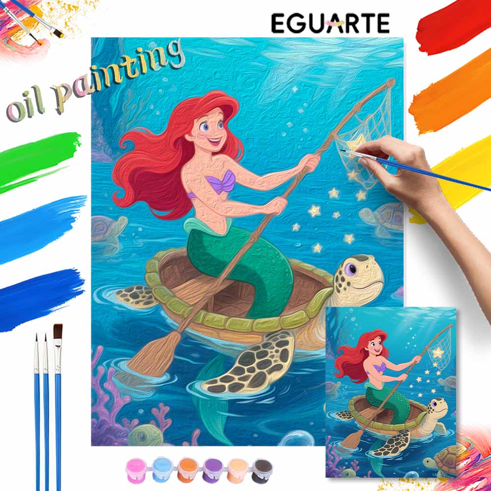 Disney Digital Oil Painting Art Kit Mermaid Sea Turtle Ocean Handmade Coloring Painting Home Decor