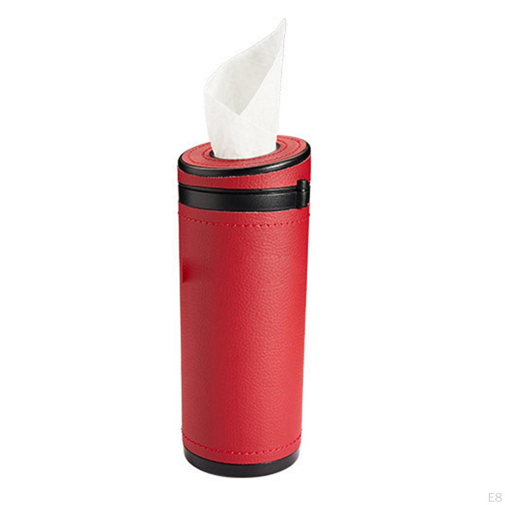 Tube, Cylinder Tissue Box ,PU Leather Round Tissues Container for Car Cup Holder