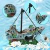 Reptile & Aquatic Decor Set: Resin Ship & Castle Ornaments with Simulated Plants