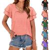 Women's V Neck Double Layer Sleeve Tie Casual T Shirt Lightweight Soft Fabric Relaxed Fit Summer Top for Everyday Wear