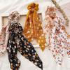 Women Hair Band Floral Printing High Elasticity Long Ribbon Hair Tie Ponytail Bun Half-Tied Hairstyles Chiffon Fabric Hair Accessory