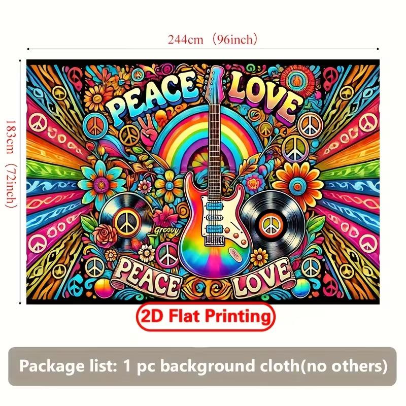 2D Peace Love Hippie Guitar Backdrop Party Photo Background Cloth