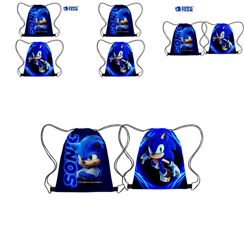 Sonic Hedgehog Drawstring Bag Portable Oxford Cloth Bag For Gifts Blue Color Creative Cartoon Style