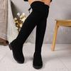 Large size suede long tube over the knee rear strap fashion boots autumn and winter new round head square heel women's boots