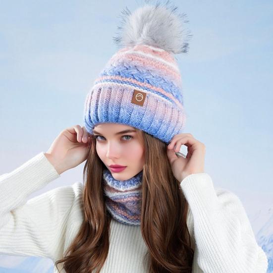 2Pcs/Set Winter Hat Scarf Set Thickened Velvet Lining Colorful Versatile Elastic Fit