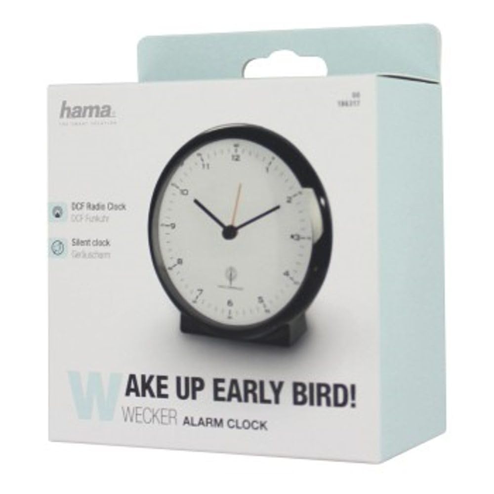 Hama Germany "Elegance Pro" Radio Alarm Clock, No Ticking, Black