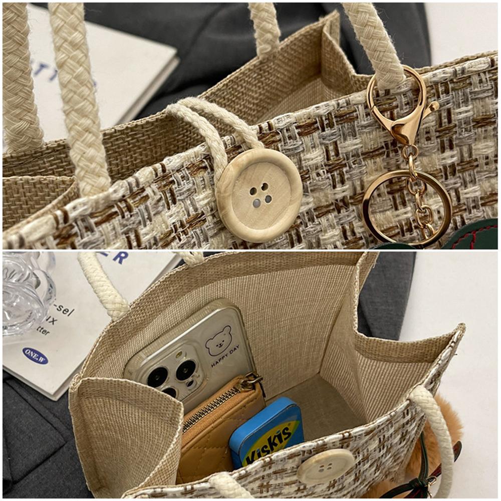 Retro Braided Pattern Jute Tote Bag  Grocery Bag Women Handbag Beach Organizer Portable Shopping Bag Lunch Bag