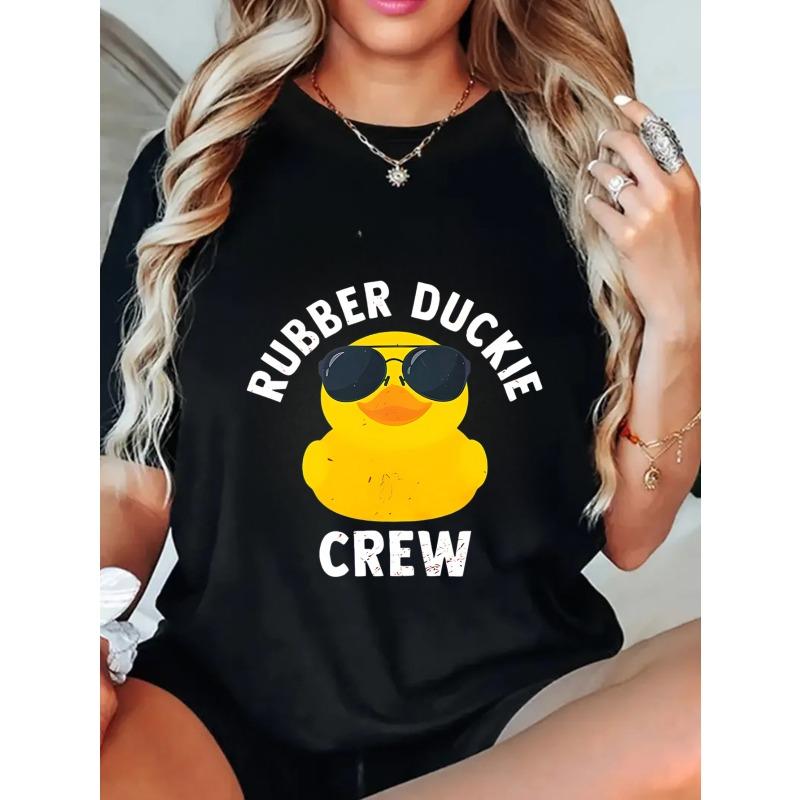 Oversized T-Shirt Black Rubber Duckie Crew Print With Sunglasses Duck Graphic Casual Summer Wear For Women And Girls
