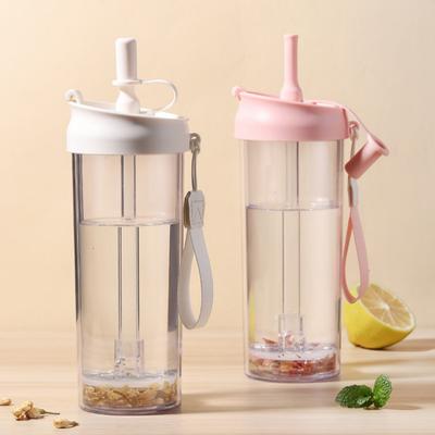 Cană de apă potabilă transparentă, cană spațială simplă pentru ridicarea frânghiei, cană cu paie la cântar pentru studenți, sticlă de apă sport, valoare estetică ridicată