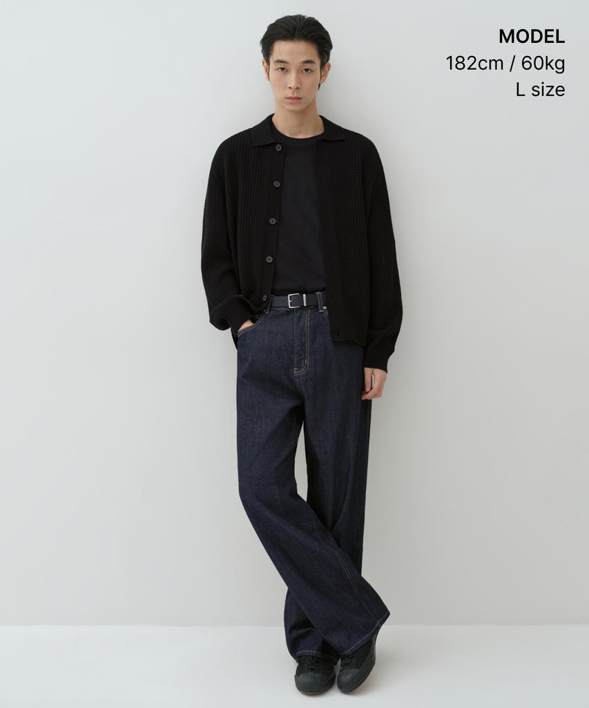 Musinsa Standard Crochet Knit Collared Cardigan [Black]