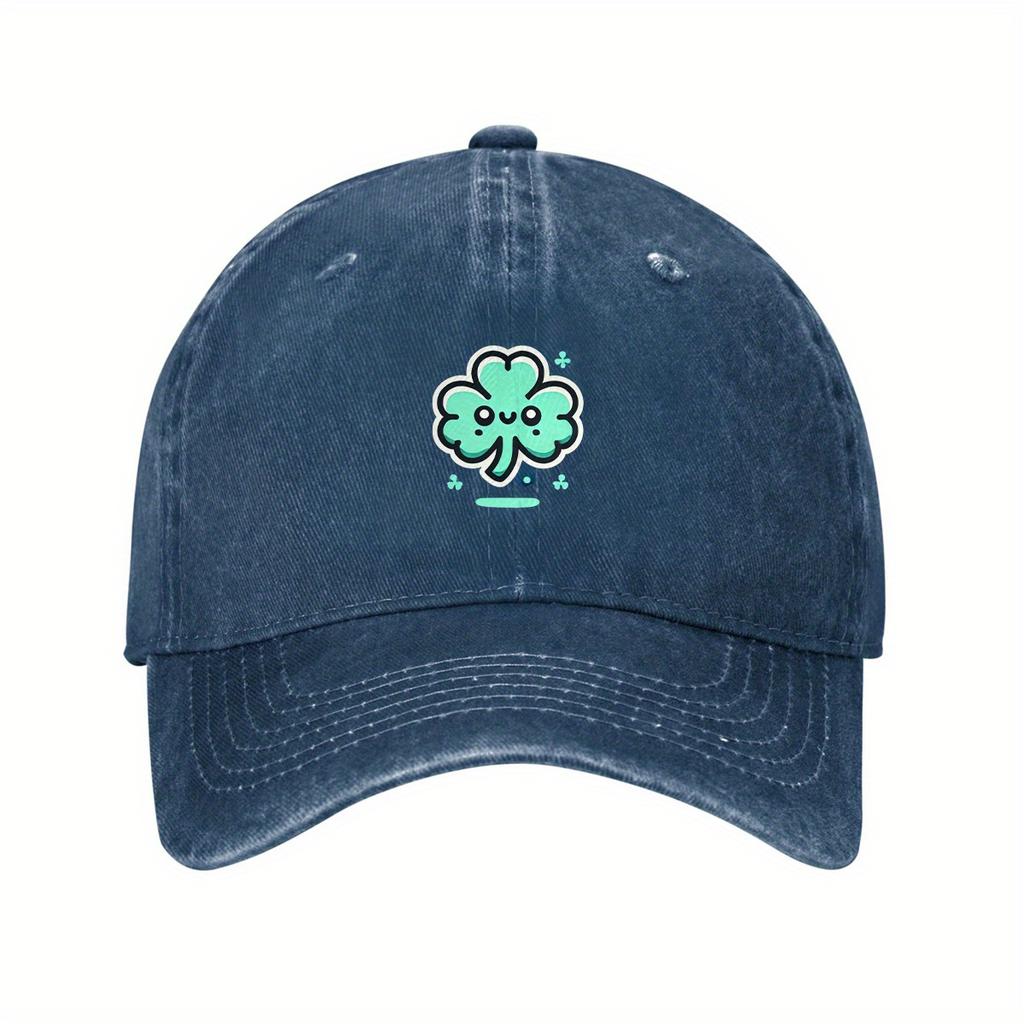Cute Owo Clover St Patrick Day Baseball Cap Black Denim Adjustable Dad Hat Unisex Casual