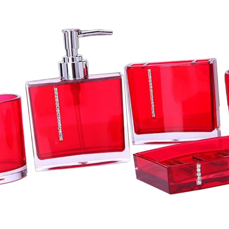 5-teiliges Acryl Badezimmer Organizer Set einschließlich Seifenspender, Zahnbürstenhalter, Becher, Tasse, Luxus Waschtischzubehör