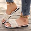 Plus Size Women's Korean Style Solid Color Square Toe One Strap Rhinestone Flat Slip on Slide Sandals