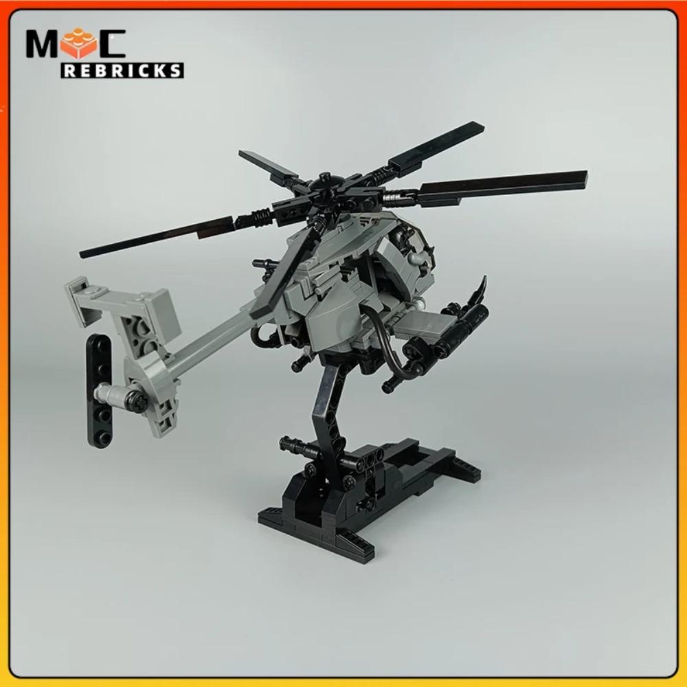 WW II Military Series New MH-6 Little Bird Helicopters With Soldies MOC Building Blocks Airplane Display Stand Bricks Toys Gifts