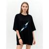 Oversized T Shirt Black Fist Holding Lightning Bolt Graphic Print Casual Streetwear Top For Women Summer Fashion