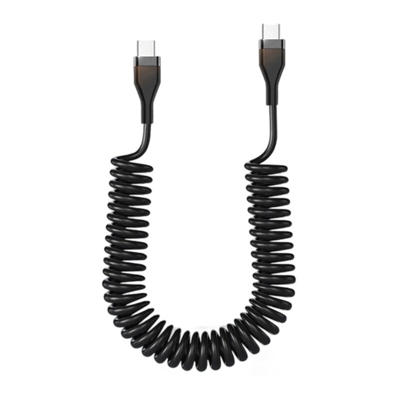 Laptop Spring Loaded USB C Cable 100cm 120W Rapid Charging Double Type C End High Durability Anti Twist Design Universal