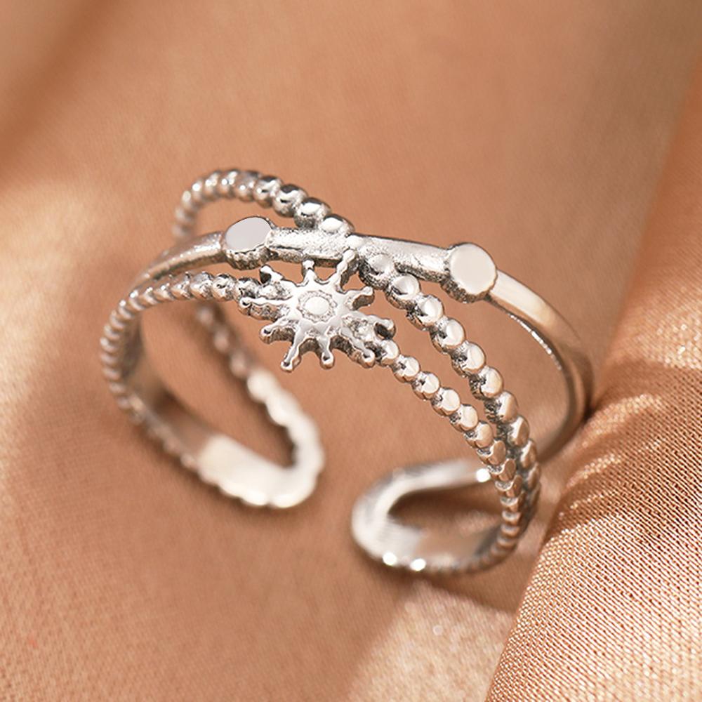 Stainless Steel Rings Vintage Plants Leaves Snake Exquisite Star Moon Adjustable Open Sweethearts Rings For Women Zircon Gifts