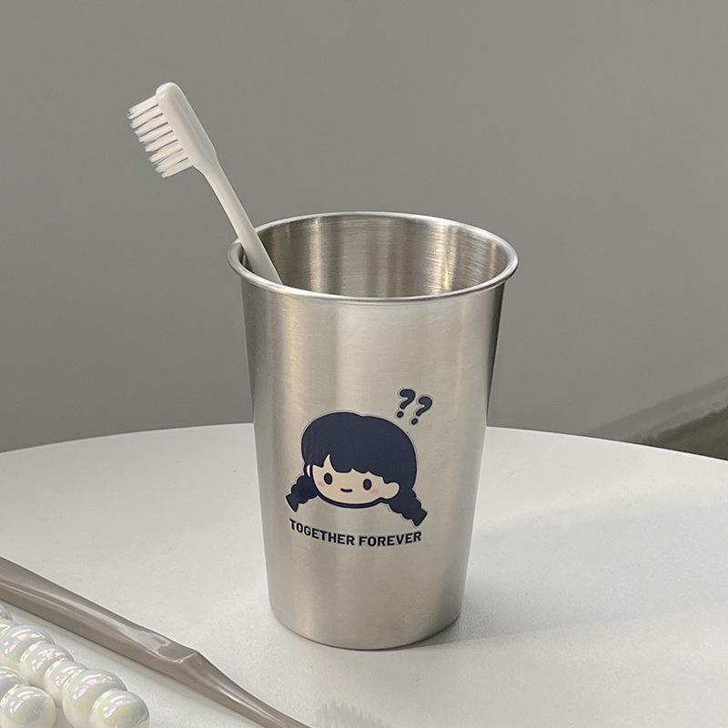 Question Mark Boys and Girls Thickened Anti-fall Stainless Steel Couple Toothbrush Cup Simple Mouthwash Cup Creative Wash Cup
