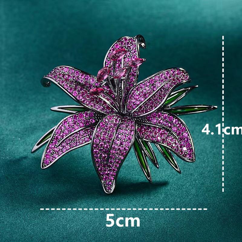 Ins Style Brooch Exquisite Luxury Blooming Lily Brooch Inlaid With Diamonds Light Luxury Versatile Collar Pin Accessories Anti-Light Chest