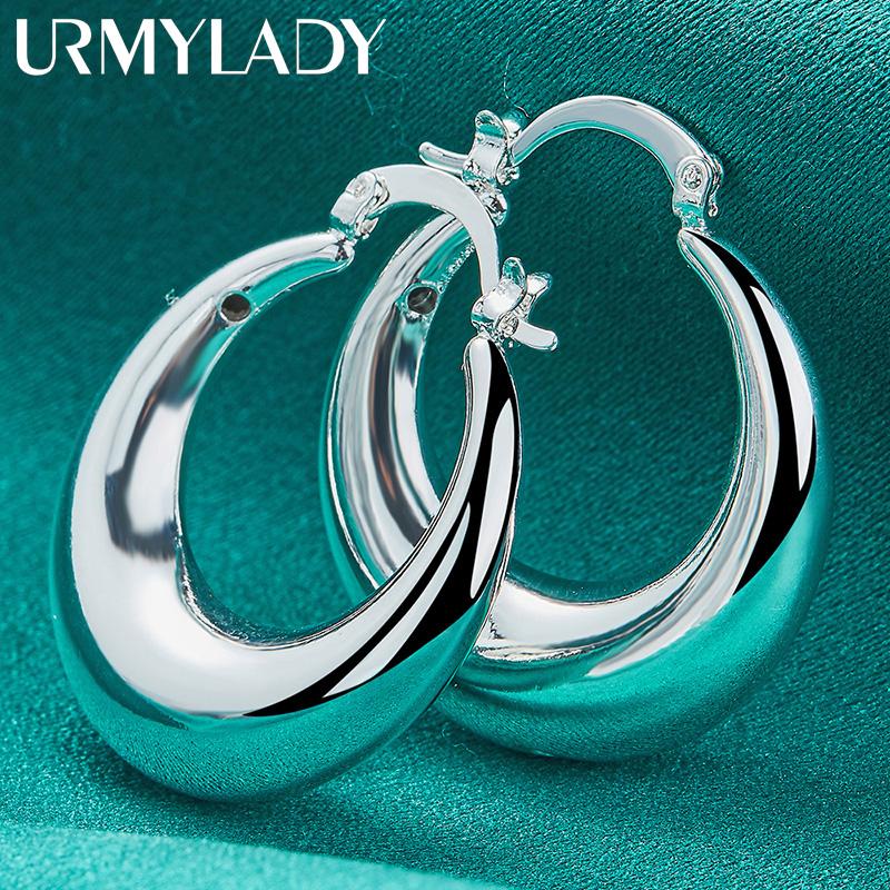 Oválne hladké mesačné náušnice 925 Sterling Silver Oválne náušnice s kúzlom