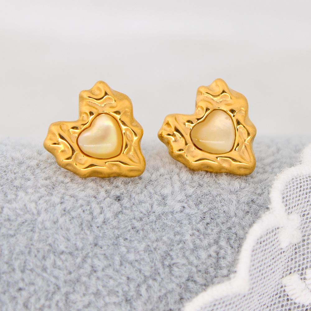 YueShi Women s Elegant Heart-Shaped Titanium Steel Shell Stud Earrings