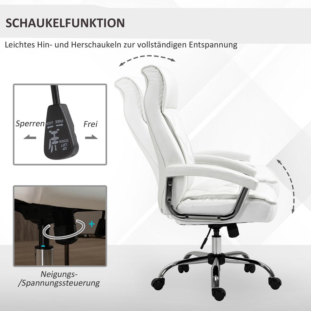 Office Chair, Ergonomic Desk Chair, Height-Adjustable Swivel Chair with Tilt Function, Diamond Pattern, Faux Leather, Padded Executive Chair, White
