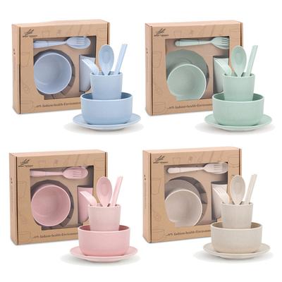 6pcs/set Fiber Children Tableware Set Baby Dinnerware Plate Dishes Bowl with ForkSpoon Dinnerware Feeding Set Baby Tableware