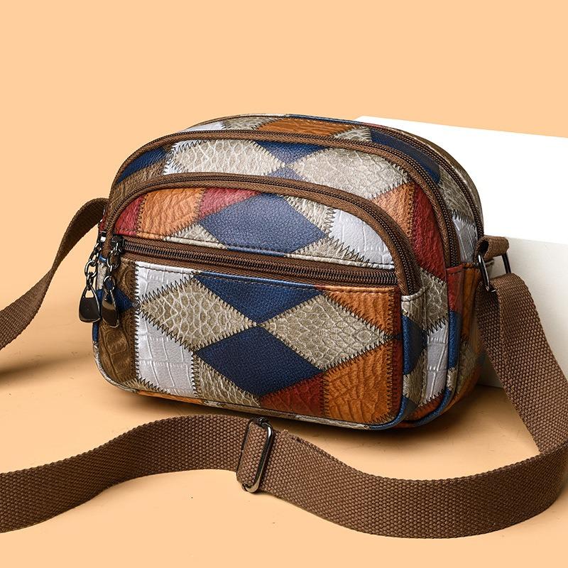 Fashion retro splicing contrasting color small square bag new niche design multi-pocket backpack work shoulder bag