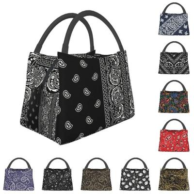 Schwarz-Weiß Paisley Chicano Bandana Stil Isolierte Lunchtaschen für Schwarz-Weiß Thermische Kühltasche Lunch Tote Arbeit Picknick