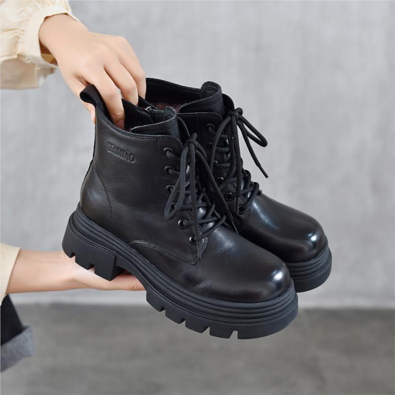 Johnature Genuine Leather Wool Boots Thick And Warm Women's Cotton Shoes Thick Soles Anti Slip Short Boots