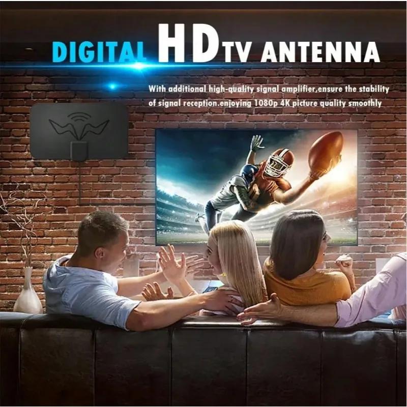 Antenă TV Digitală DTV Box HD cu Câștig Ridicat 4K, Mufă UE, Amplificator, Antenă Activă de Interior, Design Plat HD cu Amplificator de Semnal