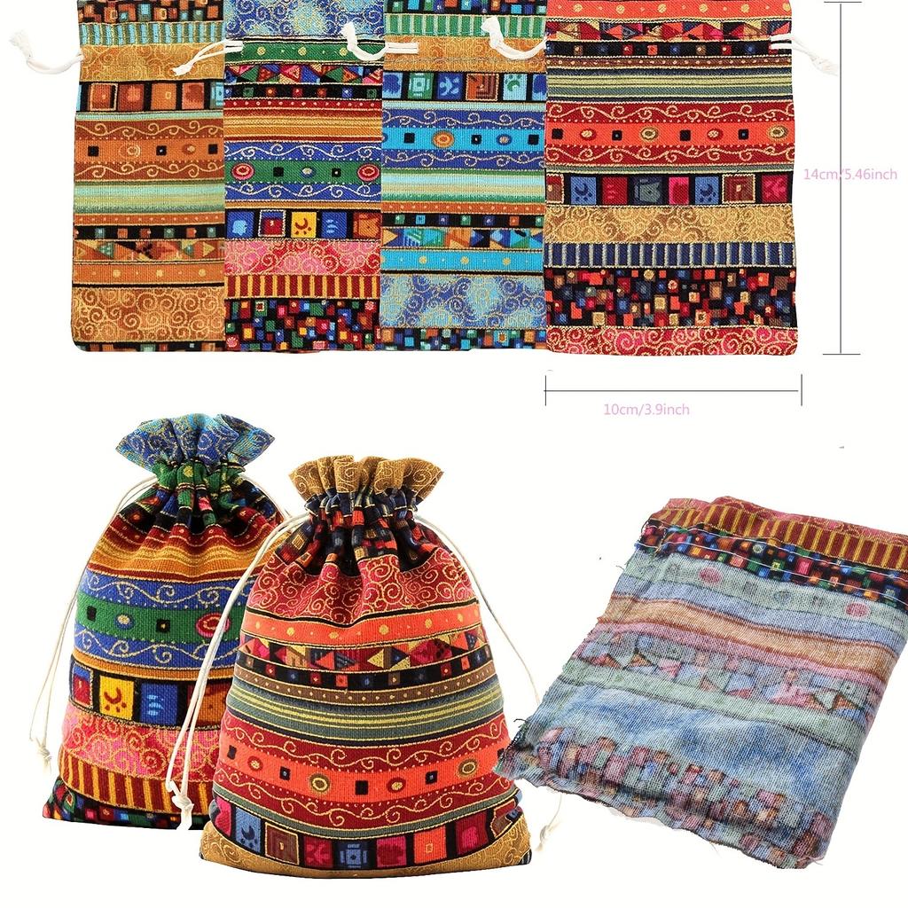 20pcs Egyptian Ethnic Style Jewelry Pouch | Small Drawstring Cloth Sachet Gift Bags for Coin, Party Favor, Retail Supply,Wedding