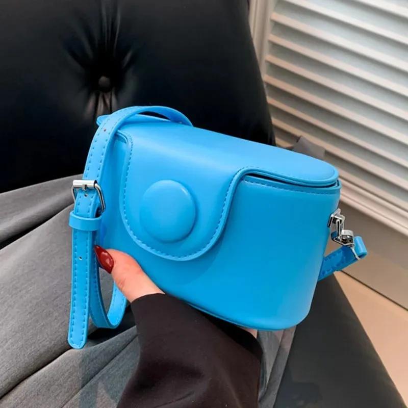Bolsa de couro PU Crossbody para mulheres Mini bolsas de ombro Bolsas de luxo e bolsas Bolsas de mão femininas Azul e laranja