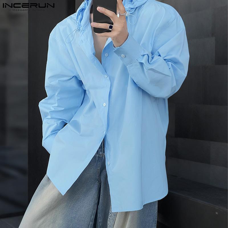 INCERUN Oversized Men Long Sleeve Casual Loose Hooded Shirts Tops