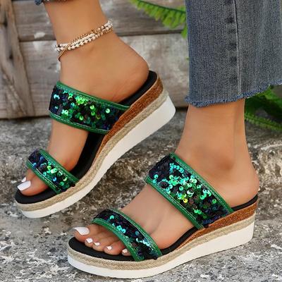 Ciabatte Platform con Tessuto Paillettes Moda Donna Estive Outdoor Moda Bling Zeppe Sandali Signora Fondo Spesso Antiscivolo Ciabatte Lucide