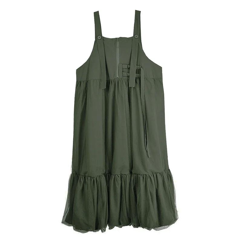 

XITAO Button Gauze Patchwork Dress HQQ2495 One Size зелений