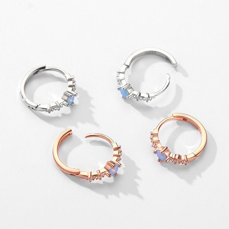 Modian Fashion 925 Silver Blue Round Opal Charm Female Ear Buckle For Women Fine Jewelry Hypoallergenic Hoop Earrings