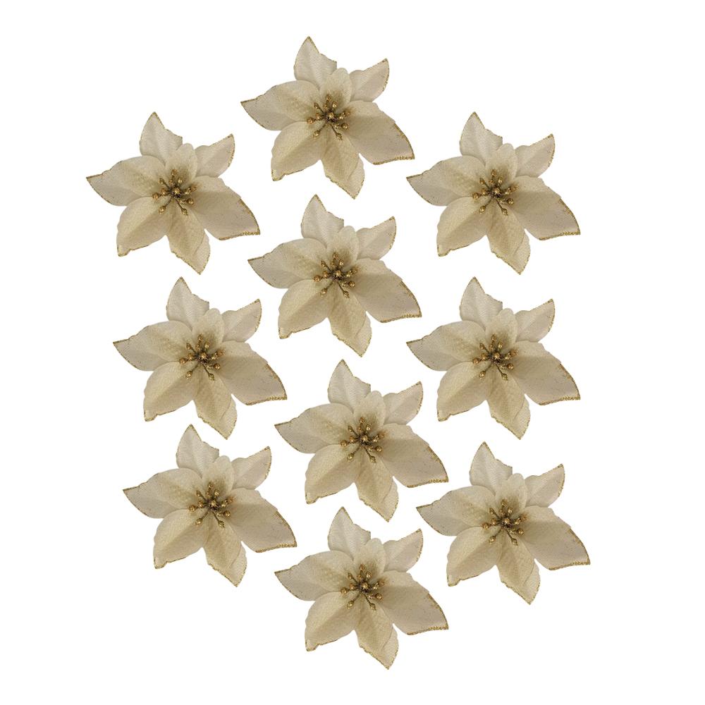 

10pcs Christmas Glitter Artificial Flowers ,Poinsettia Flowers Christmas Tree Decorations Wedding Party DIY Wreath Decor золотий