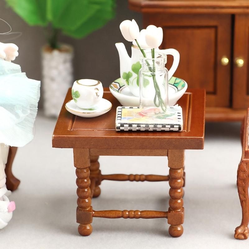 Simulation Miniature End Table 1/12 Scale Doll House Living Room Accessories Natural Finish Furniture for Room Decors